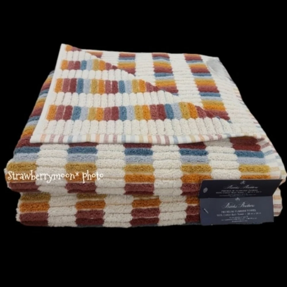 6pc BROOKS BROTHERS Fall Mosaic Tile Rainbow THICK PLUSH TURKISH Towel Set New